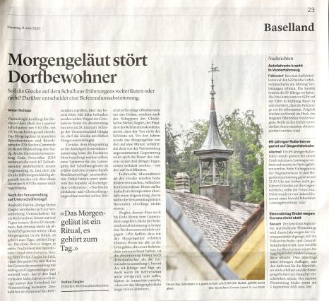 Bericht der Basellandschaftlichen Zeitung zum Referendum vom 09.06.2020